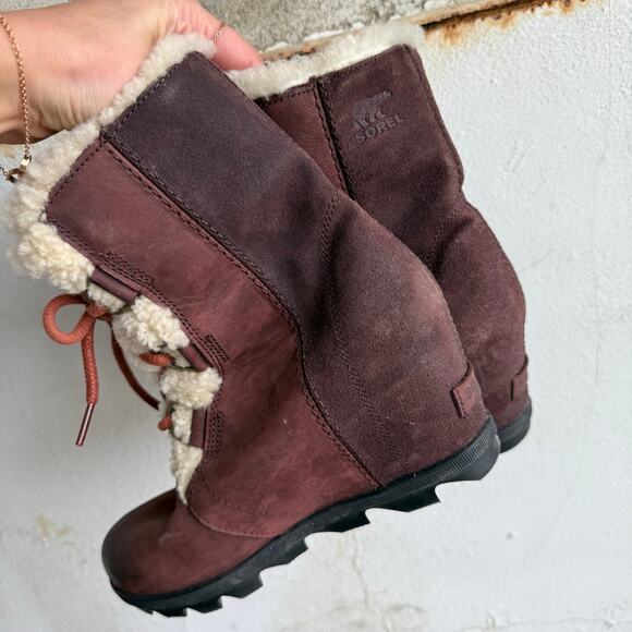 Sorel Boots Joan of Arctic Wedge II Suede Shearling Lace Up Winter Wedge Women 9 - Picture 4 of 5